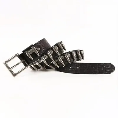 Real Leather Waist Belt Heavy Metal Bullet Rivet Waistband Punk Rock Biker Belt • $45.99
