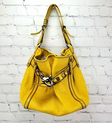 Francesco Biasia Woven Leather Bag Yellow Black Handbag Shoulder Purse Hooks • $54.60