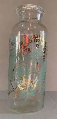 Vintage  Apothecary Jar Mid Century Glass Turquoise And Gold Ferns And Queen Ann • $13