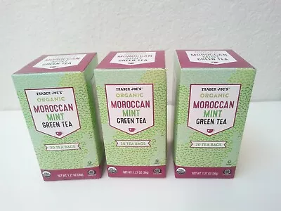 3 Packs Trader Joe's Organic Moroccan Mint Green Tea 20 Tea Bags 1.27 Oz/Pack • $14.85