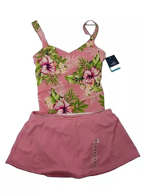 Jantzen Two Piece Tropical Floral Swim Suit Size 12 Tankini Top Skirted Bottom • $35