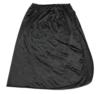 Vanity Fair Vintage Half Slip Large Black Lace Trim Side Slit Nylon Elegant 70s • $14.99