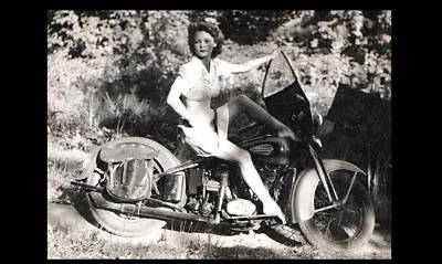 Vintage Sexy Harley Davidson Motorcycle Girl PHOTO Rider Hot Pinup Barefoot Legs • $5.48