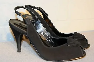 Sz 6.5 N Vtg 1970s Does 1940s Shoe Peep Toe Black Fabric REGENCY Spike High Heel • $33.70