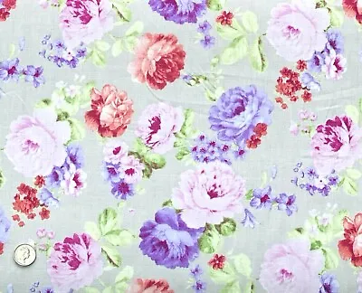 £6.95 • Buy 100% Cotton Poplin Fabric By Fabric Freedom English Rose Floral Flower Dress GRY