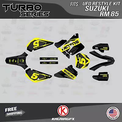 Graphics Kit For Suzuki RM85 (2001-2023) UFO RESTYLE TURBO-Yellow-Shift • $60.99