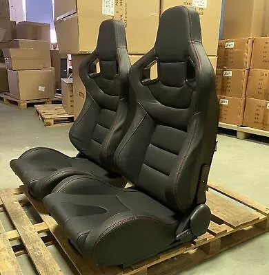 1Pair Universal Car Racing Seats PVC Leather With 2 Sliders Sport Seats • $349