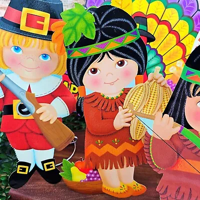 Vintage Thanksgiving Die Cut Outs Pilgrims American Indians Turkey Amscan Lot 5 • $32.70