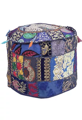 Boho Pouf Cover Khamadiya Indian Vintage Home Décor Ottoman Cover 22x12x22 • $9.99