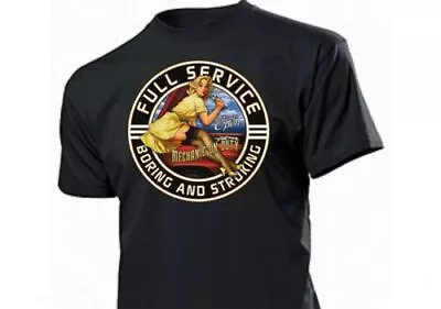 T-Shirt Full Service Boring & Stroking Mechanic Pin-Up Vintage V8 US Car Hot Rod • $28.58