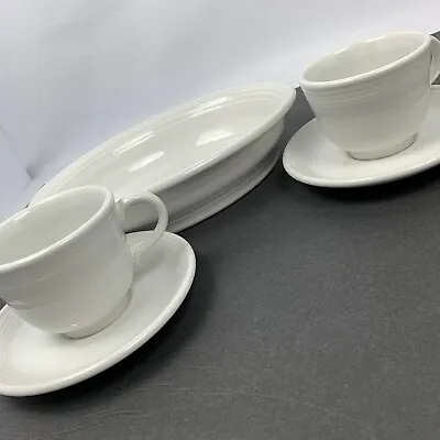 Fiesta Ware Vintage White  10in Oval Server And 2 Saucer Plates And Cups • $30