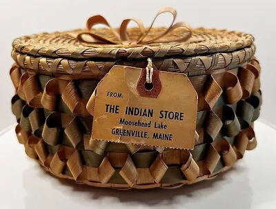 Maine Abenaki Indian Curly Lidded Basket • $395