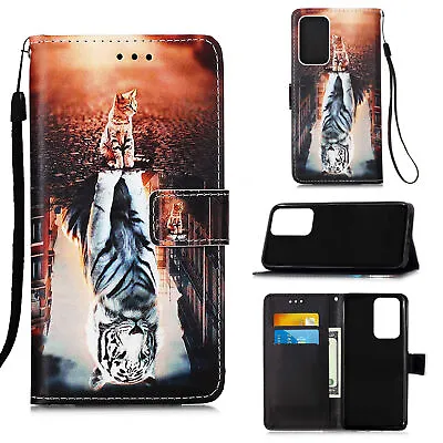 Cat Tiger Wallet Flip Phone Case For IPhone Samsung LG OPPO Huawei Xiaomi Moto • £6.83