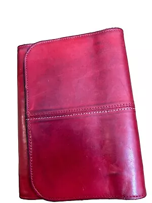 Franklin Covey Full Grain Red Black Leather Compact Planner Binder 6 Ring Wallet • $23