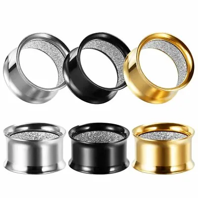 1 X Pair Of Silver Glitter Inner Metal Ear Flesh Tunnels Piercing Stretchers • $6.70