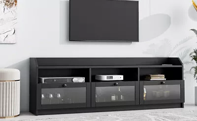 Modern TV Stand Console Board Door Elegant Media Storage Cabinet Handles Black • $226.15