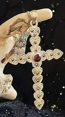 £28 • Buy Silver Cross Necklace With Garnet And Marcasite