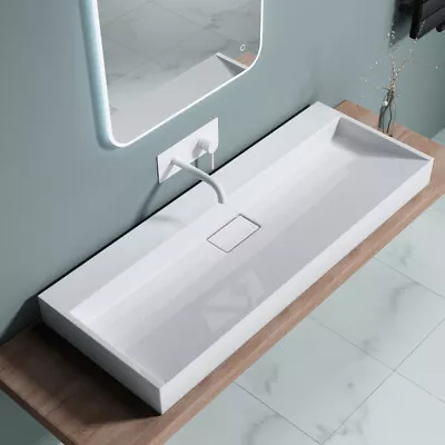 Bathroom Wash Basin Vanity Stone Wall Hung Countertop Sink & Waste Plug 1200mm • £161.89