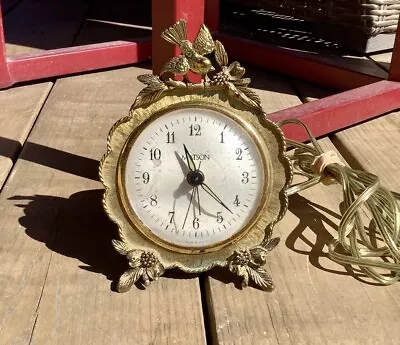 Vintage Matson 24k Gold Plated Alarm Clock Bird On Branch Footed Works 5.5x4.5” • $40