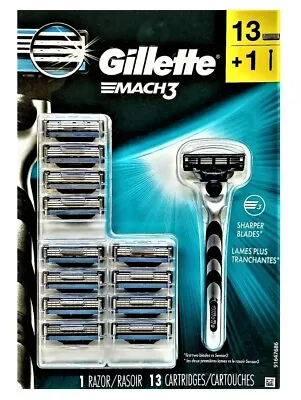 NEW GILLETTE Mach3 Men's Razor Handle + 13 Blade Refills - SEALED • $24.99