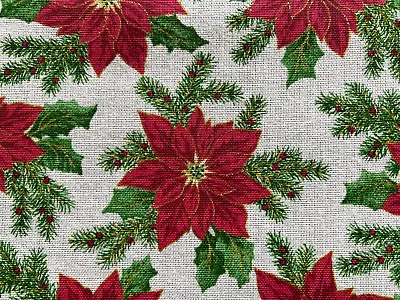 Christmas Osnaburg Fabric Poinsettia Print Fabric Traditions 100% Cotton BTHY • $3