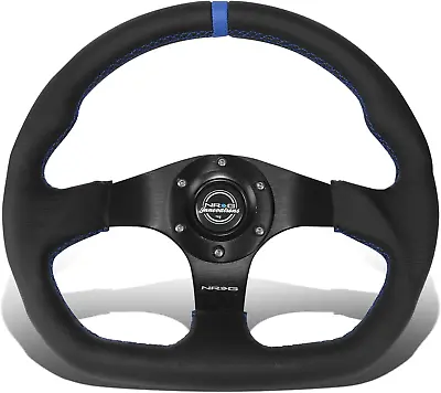 RST-024MB-R-BL 3-Spoke Flat Bottom Suede Steering Wheel With Leather Cover + Hor • $388.08