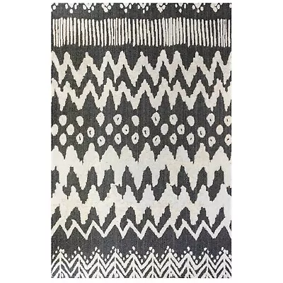 Black Large Tribal Rug | Zig-Zag Cotton Eco Living Room Rug | Non Shed Runner • £25.95