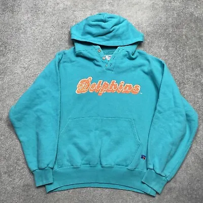 Vintage Russell Athletic Hoodie Men's Large Miami Dolphins Blue Pullover 90s USA • $49.95