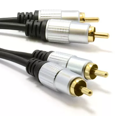 0.5m Pro Audio Metal 2 X RCA Phono Plugs To Plugs Cable Lead Gold 50cm [007269] • £3.98