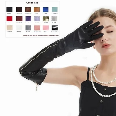 New 60cm(23.6 ) Real Sheep Leather Side Full Zipper Style Long  Leather Gloves • $69.30