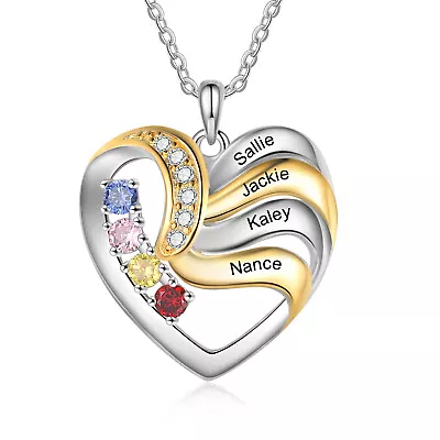 Heart-Shaped Pendant Necklace Custom Birthstones Personalised Mother's Jewelry • $16.18