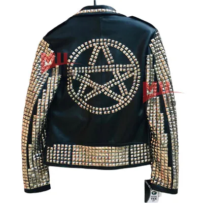 Handmade Men's Black Studded Genuine Leather Jacket Fashion Biker Style Jacket • $249.99