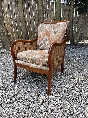 Vintage Multiyork Furniture Berger Cane Rattan Fabric Armchair • £220