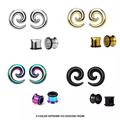 Pair Of Anodized Titanium Seamless Steel Spiral Ear Tapers With Ear Plugs • $16.70
