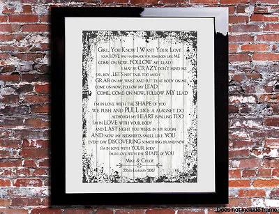 Ed Sheeran Shape Of You Lyrics Song Personalised Canvas Gift Wedding • £5.49