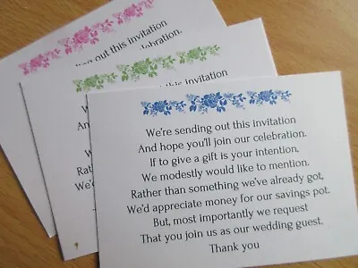 50 Small White/Ivory Wedding Poem Cards Choice Of Colours Money Gift Honeymoon  • £4.25