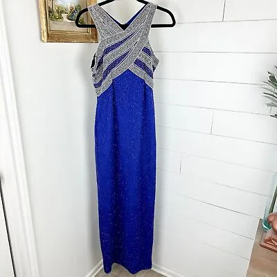 Laurence Kazar Vintage Silk Beaded Evening Gown Size Small Blue • $72