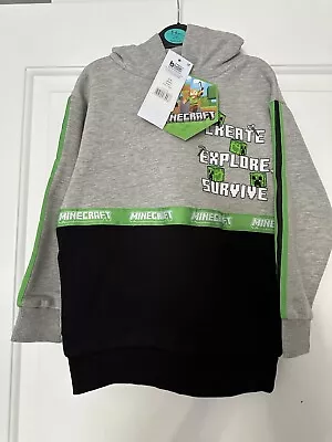 Boy Minecraft Hoodie Sweater Jumper Black Grey Green Ages 5-6 Years New • £14.30