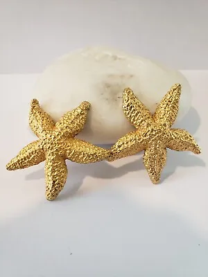 Vintage Large Signed Les Bernard Starfish Gold Tone Clip On Earrings • $75