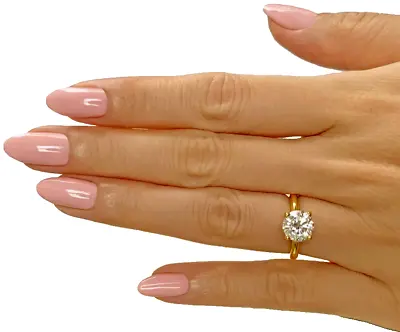 Diamond Solitaire Ring AGI Certified F VS2 Round 4CT Lab Created 14K Yellow Gold • $4899.99