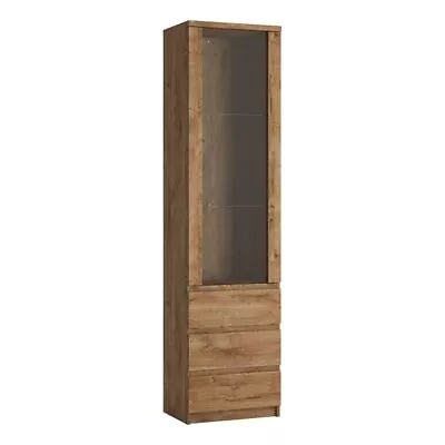 Tall Narrow 1 Door 3 Drawer Fribo Glazed Display Cabinet In Oak • £313