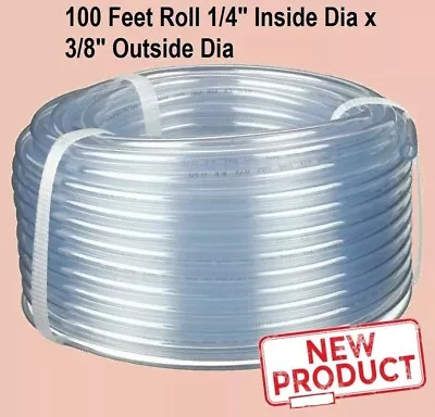 Clear Plastic Tubing 100 Ft Roll 1/4  Inside Dia X 3/8  Outside Dia Flexible NEW • $34.75