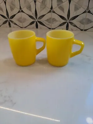 Anchor Mugs Vintage Hocking Fire King Mug YELLOW Stackable D HANDLE One Pair • $12