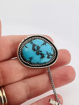 Sterling Silver Turquoise Tie Tack With Chain • $55.42
