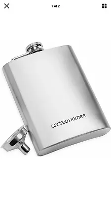 BRAND NEW Andrew James Hip Flask Stainless Steel + Funnel 8oz Free Post. • £6.99