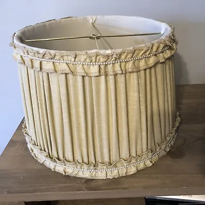 Vintage Round Fabric Pleated Lampshade Linen W/Pearls 9  H • $42