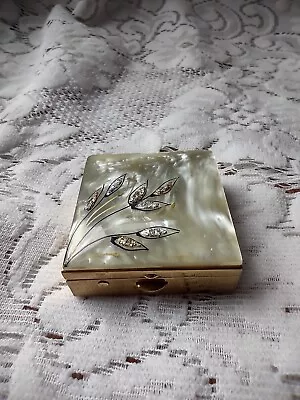 Vintage Pill Box With Mother Of Pearl And Hand Painted Design • $22