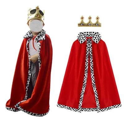 Fantastic Kid King Robe Cape & Crown Costume Cosplay Party Fancy Dress Up Outfit • £4.74