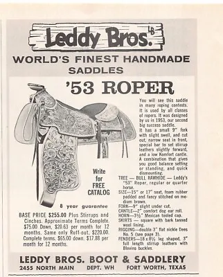 Leddy Brothers Boot & Saddlery Fort Worth Texas Vintage Magazine Print Ad • $13.95
