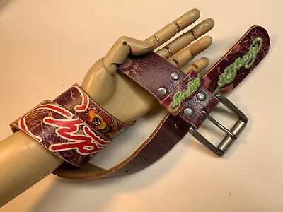 Vintage Ed Hardy Leather Belt Brown/Purple Koi Fish S • $54